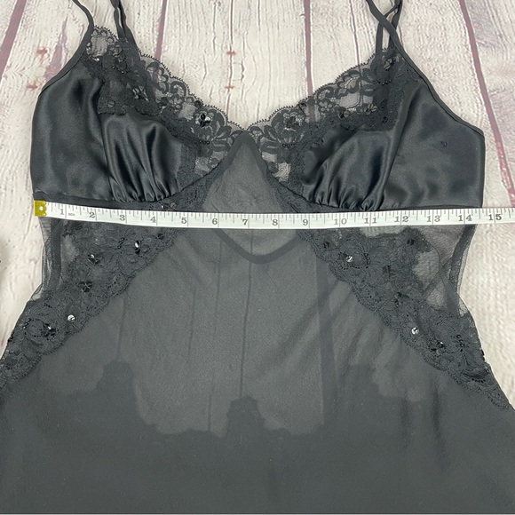 Vintage Y2K Victoria’s Secret Silk Mini Slip Dress Sheer Lace Size M Black - Picture 11 of 15